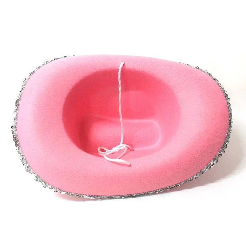 Western Pink Cowgirl Fluffy Cowboy Glitter Hat