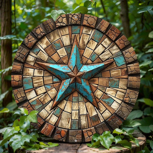 Vintage Texas Star Themed Metal Wreath Sign