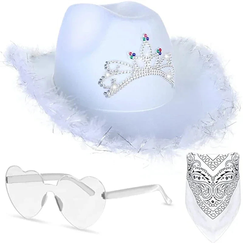 Western Pink Cowgirl Fluffy Cowboy Glitter Hat