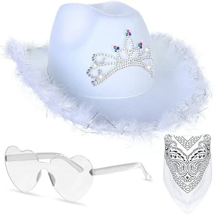 Western Pink Cowgirl Fluffy Cowboy Glitter Hat