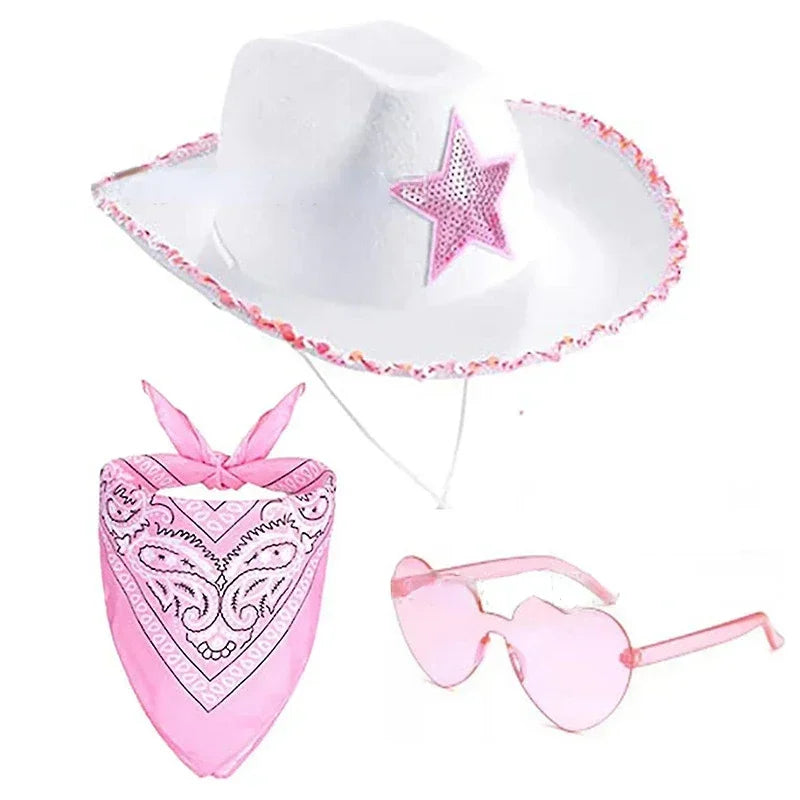 Western Pink Cowgirl Fluffy Cowboy Glitter Hat