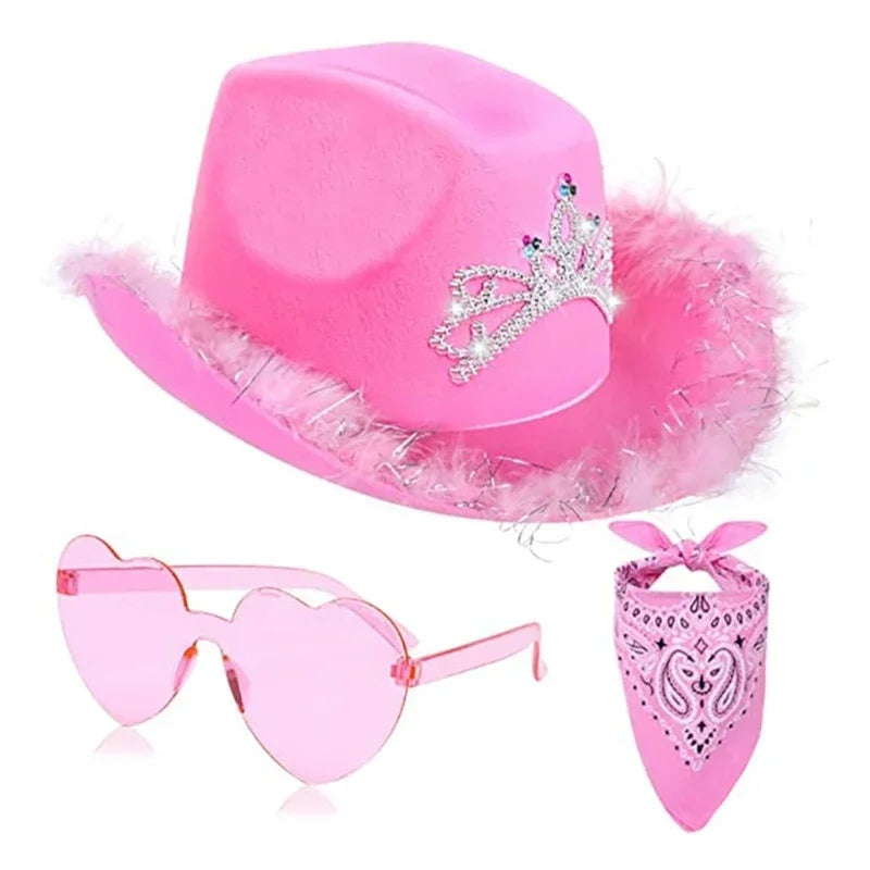 Western Pink Cowgirl Fluffy Cowboy Glitter Hat