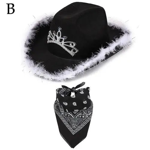 Western Pink Cowgirl Fluffy Cowboy Glitter Hat