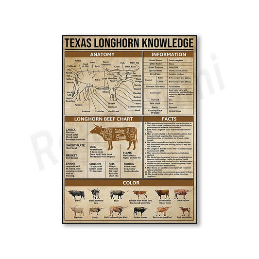 Texas Longhorn Knowledge Vintage Poster