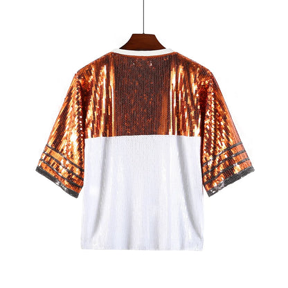 Austin Longhorn Sequin Jersey Top Game Day Shirt Texas College