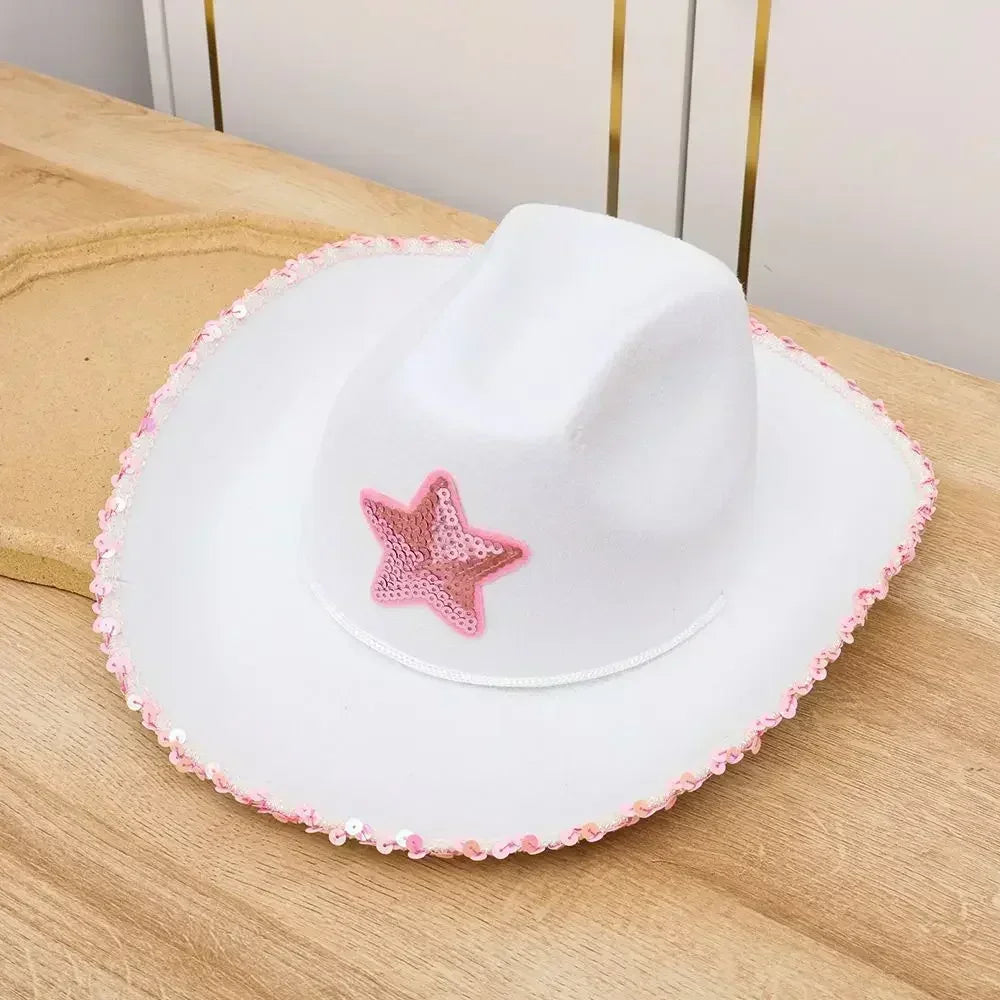 White Cowgirl Hats Pink Star