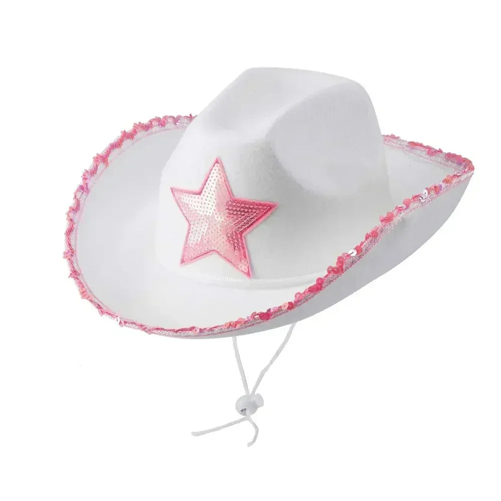 White Cowgirl Hats Pink Star