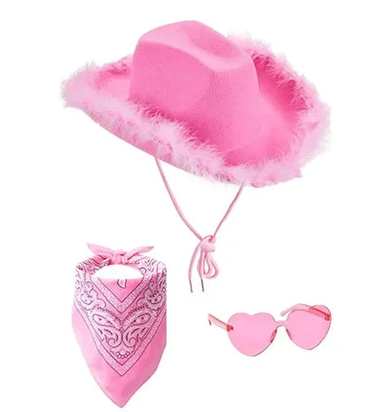 Western Pink Cowgirl Fluffy Cowboy Glitter Hat